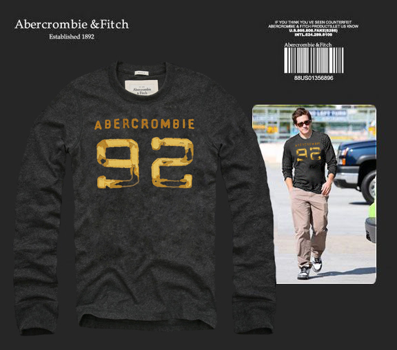 Abercrombie Fitch Hombres De Cuello Redondo Con Gente Fotos Largo Remera AF6124